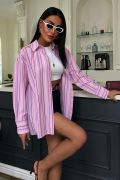 Çizgili Pembe Poplin Gömlek 3451 resmi